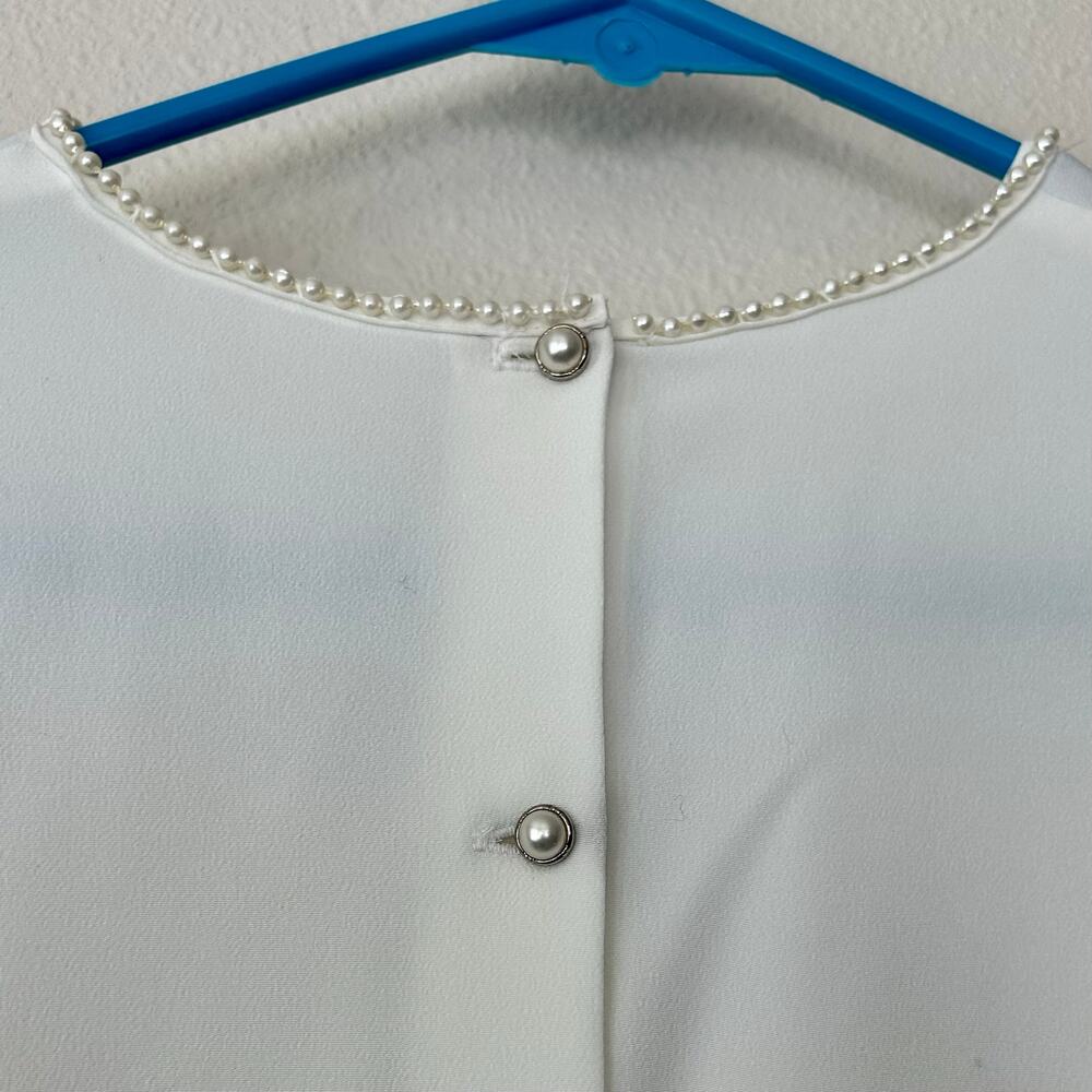 Vintage La Beaute Blouse Pearl Accents High Neck Semi Sheer Feminine Coquette S View 6